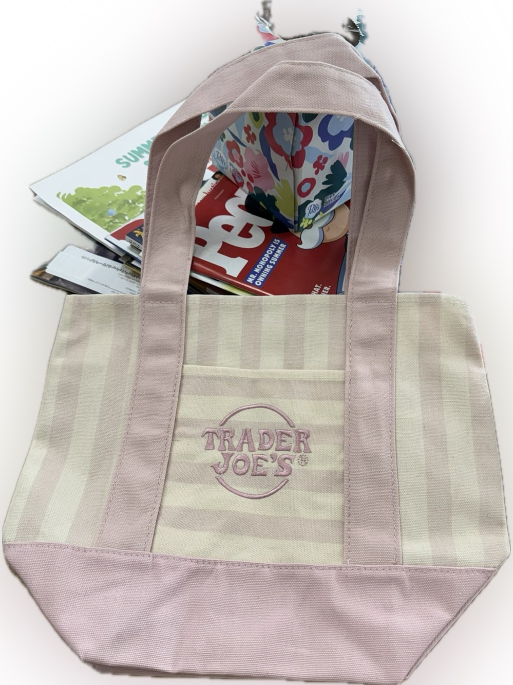 ‼️NEW RELEASE‼️ Trader Joe's Striped Mini Canvas Tote Bag in Lavender and Cream